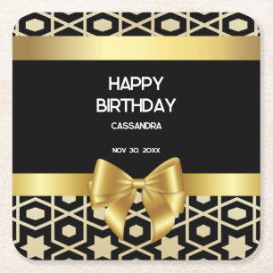 Dessous-de-verre Carré En Papier Chic Gold Egypt Geometry Gold Bow Joyeux anniversa