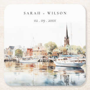 Dessous-de-verre Carré En Papier Chic Mariage d'aquarelle Annapolis Maryland