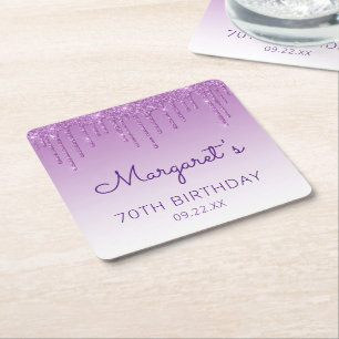 Dessous-de-verre Carré En Papier Chic Purple Parties scintillant Drip 70e fête d'an
