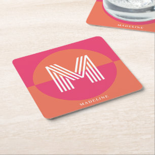 Dessous-de-verre Carré En Papier Chic Rétro Rose Orange Géométrique Monogramme Mode