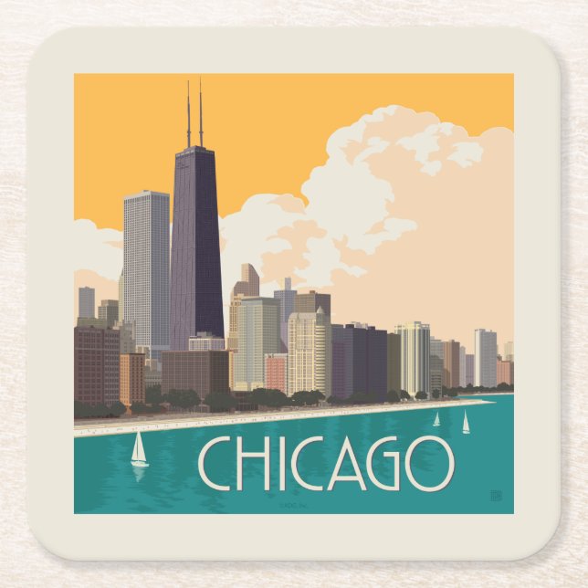 Dessous-de-verre Carré En Papier Chicago | Skyline moderne (Devant)