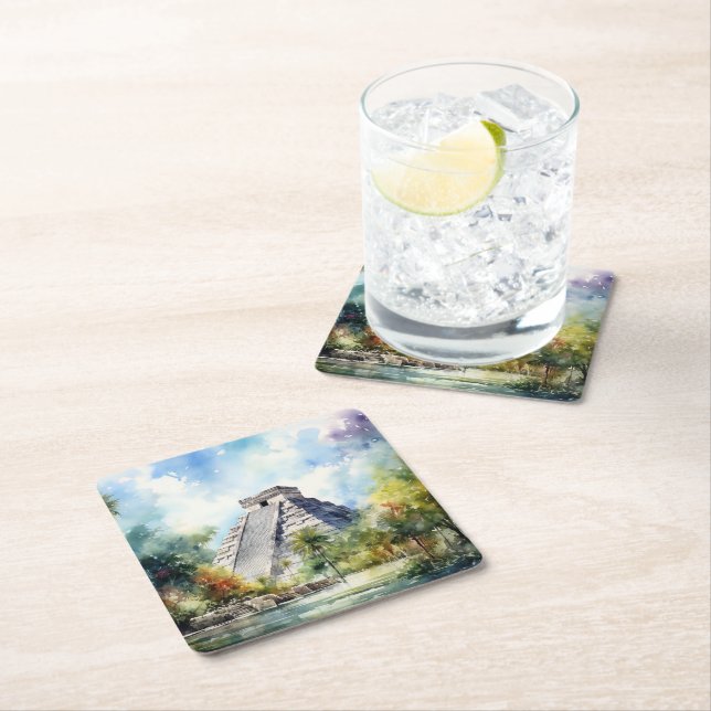 Dessous-de-verre Carré En Papier Chichen Itza (En situation)