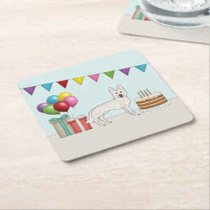 Dessous-de-verre Carré En Papier Chien berger allemand blanc Anniversaire coloré