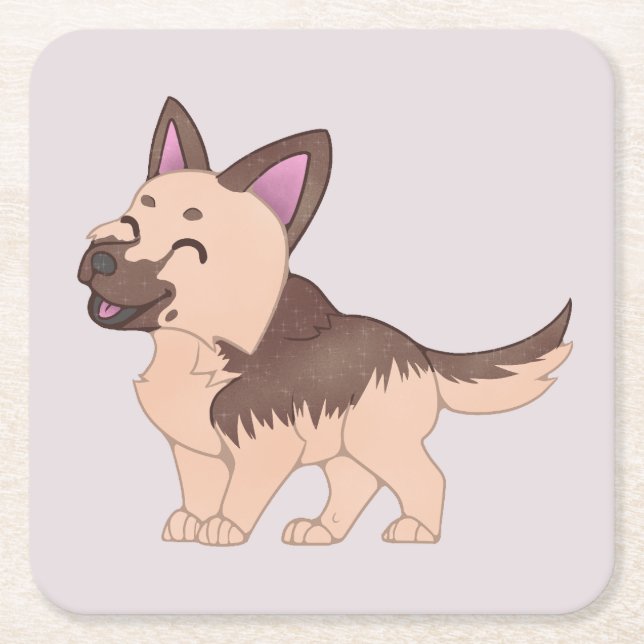 Dessous-de-verre Carré En Papier Chien berger allemand de Kawaii (Devant)