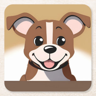 Dessous-de-verre Carré En Papier Chien Chiot Brun Heureux Sourit Brillamment