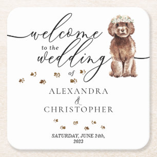 Dessous-de-verre Carré En Papier Chien chiot Cavapoo Brown Bienvenue au mariage