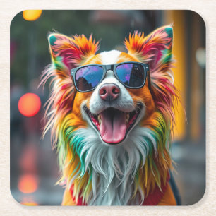 Dessous-de-verre Carré En Papier Chien Coloré Pop Art Éclaboussure