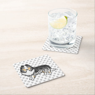 Dessous-de-verre Carré En Papier Chien de berger des Shetland Blue Merle Dessin ani