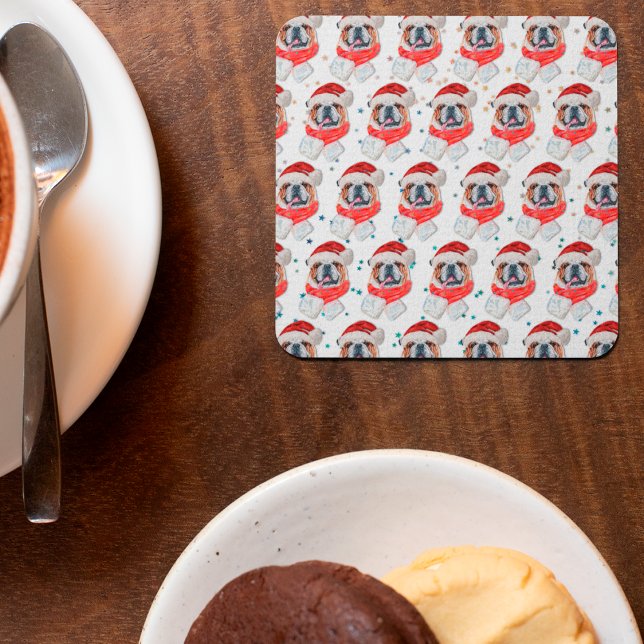 Dessous-de-verre Carré En Papier Chien de race anglaise Bulldog Noël (Créateur téléchargé)