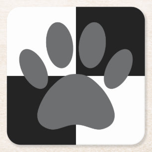Dessous-de-verre Carré En Papier Chien Empreinte de patte noir et blanc Personnalis
