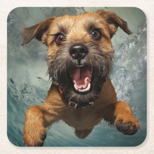 Dessous-de-verre Carré En Papier Chien joueur nageant sous l'eau Design