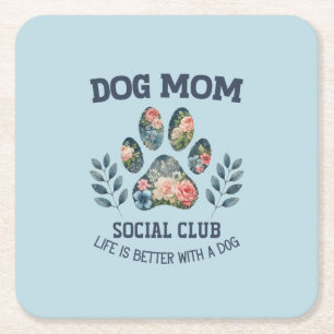 Dessous-de-verre Carré En Papier Chien Maman Paw Floral