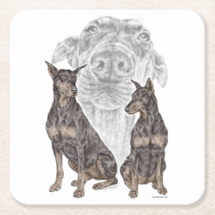Dessous-de-verre Carré En Papier Chiens de Doberman noir et tan