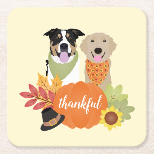 Dessous-de-verre Carré En Papier Chiens de grâce Thanksgiving Citrouilles de récolt