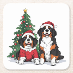 Dessous-de-verre Carré En Papier Chiens de montagne bernois de Noël