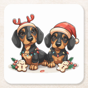Dessous-de-verre Carré En Papier Chiens de Noël Dachshund