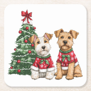 Dessous-de-verre Carré En Papier Chiens de Noël Welsh Wire Fox Terrier