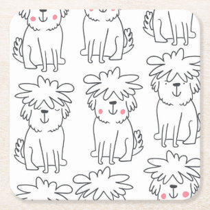 Dessous-de-verre Carré En Papier Chiens moelleux à main : motif vintage.