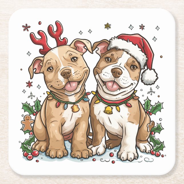 Dessous-de-verre Carré En Papier Chiens taureaux de Noël Pit (Devant)