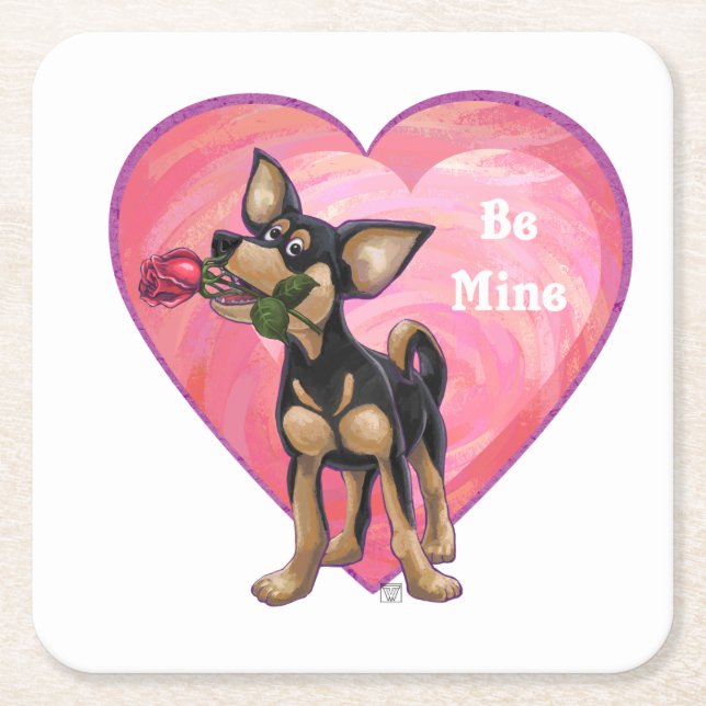 Dessous-de-verre Carré En Papier Chihuahua Saint-Valentin (Devant)