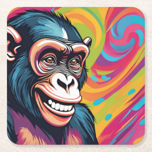 Dessous-de-verre Carré En Papier Chimpanzé fou mignon