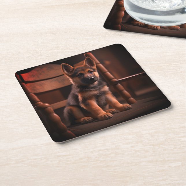 Dessous-de-verre Carré En Papier Chiot berger allemand (Incliné)