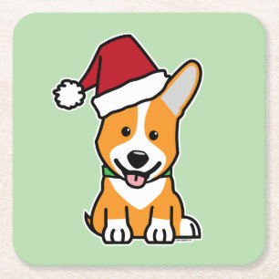 Dessous-de-verre Carré En Papier chiot de chien Corgi Pembroke gallois Noël chapeau