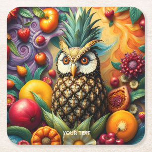 Dessous-de-verre Carré En Papier Chouette d'ananas serène mignonne Imaginaire