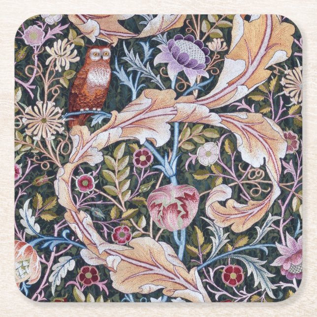 Dessous-de-verre Carré En Papier Chouette et fleurs, William Morris (Devant)