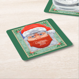 Dessous-de-verre Carré En Papier Christmas 2020 Santa Claus in Mask