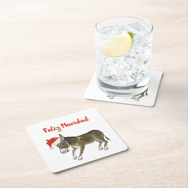 Dessous-de-verre Carré En Papier Christmas Burro Feliz Navidad Personnalisable (En situation)