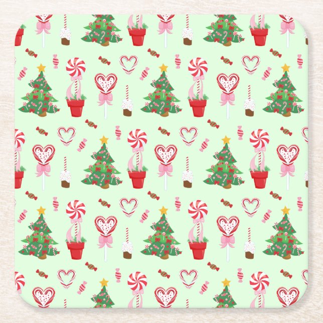 Dessous-de-verre Carré En Papier Christmas Candy Trees Pattern (Devant)