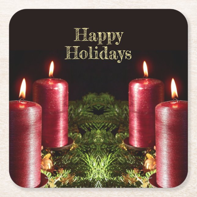 Dessous-de-verre Carré En Papier Christmas Celebration Red Candles Green Leaves (Devant)