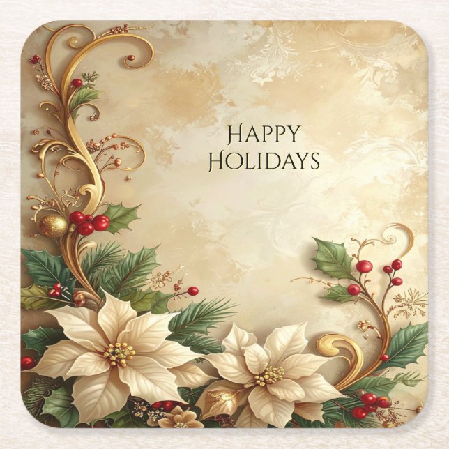 Dessous-de-verre Carré En Papier Christmas Floral Holiday Paper Coaster (Devant)