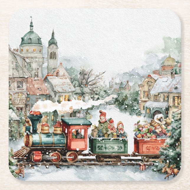 Dessous-de-verre Carré En Papier Christmas Train (Devant)