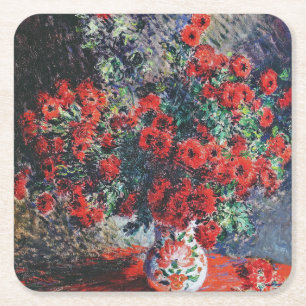 Dessous-de-verre Carré En Papier Chrysanthème rouge, Monet