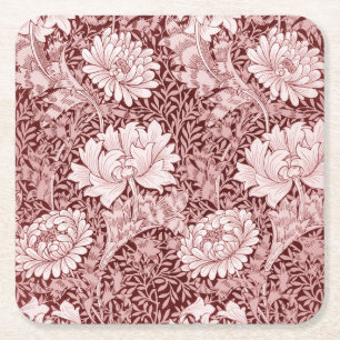 Dessous-de-verre Carré En Papier Chrysanthemum Maroon, William Morris