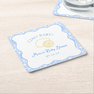 Dessous-de-verre Carré En Papier Ciao Baby ! Baby shower italien citron bleu