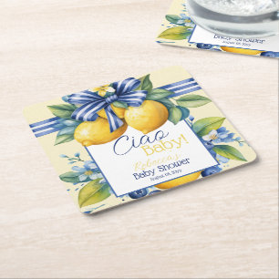 Dessous-de-verre Carré En Papier Ciao Baby Blue Bow Carrelage Citron Baby shower