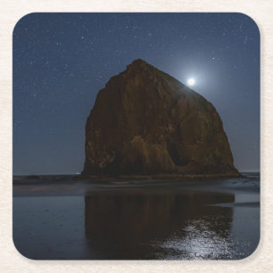 Dessous-de-verre Carré En Papier Ciels au-dessus de Haystack Rock Cannon Beach, O