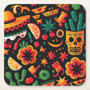 Dessous-de-verre Carré En Papier Cinco de Mayo. Motif de dessin animé mexicain