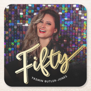 Dessous-de-verre Carré En Papier Cinquante 50e anniversaire photo personnalisée cou