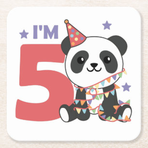 Dessous-de-verre Carré En Papier Cinquième Panda Anniversaire Pour Enfants 5 Ans Pa