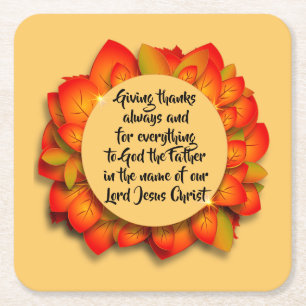 Dessous-de-verre Carré En Papier Citation Bible Thanksgiving Autumn Leaf