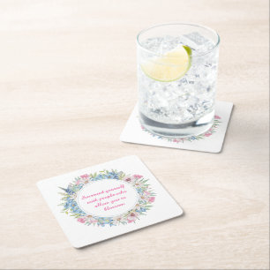 Dessous-de-verre Carré En Papier Citation Motivationnelle Pink Blanc Bleu Floral Wr