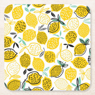 Dessous-de-verre Carré En Papier Citron Design été Illustration Vintage