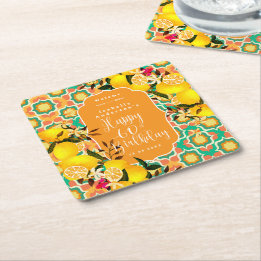 Dessous-de-verre Carré En Papier Citron Méditerranée 60e Anniversaire Orange