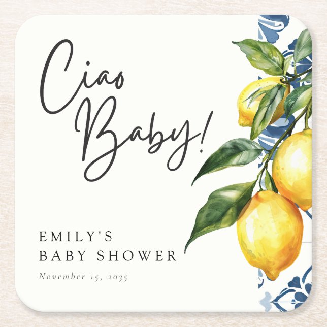Dessous-de-verre Carré En Papier Citron Positano Baby shower italien (Devant)