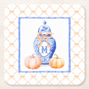 Dessous-de-verre Carré En Papier Citrouille d'automne   Monogramme de pot de gingem