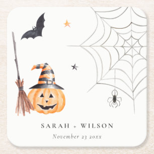 Dessous-de-verre Carré En Papier Citrouille d'Halloween doux Spiderweb Mariage Éffr
